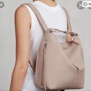 New All Saints Taupe Mauve Punk Leather Kita Shoulder Backpack Bag